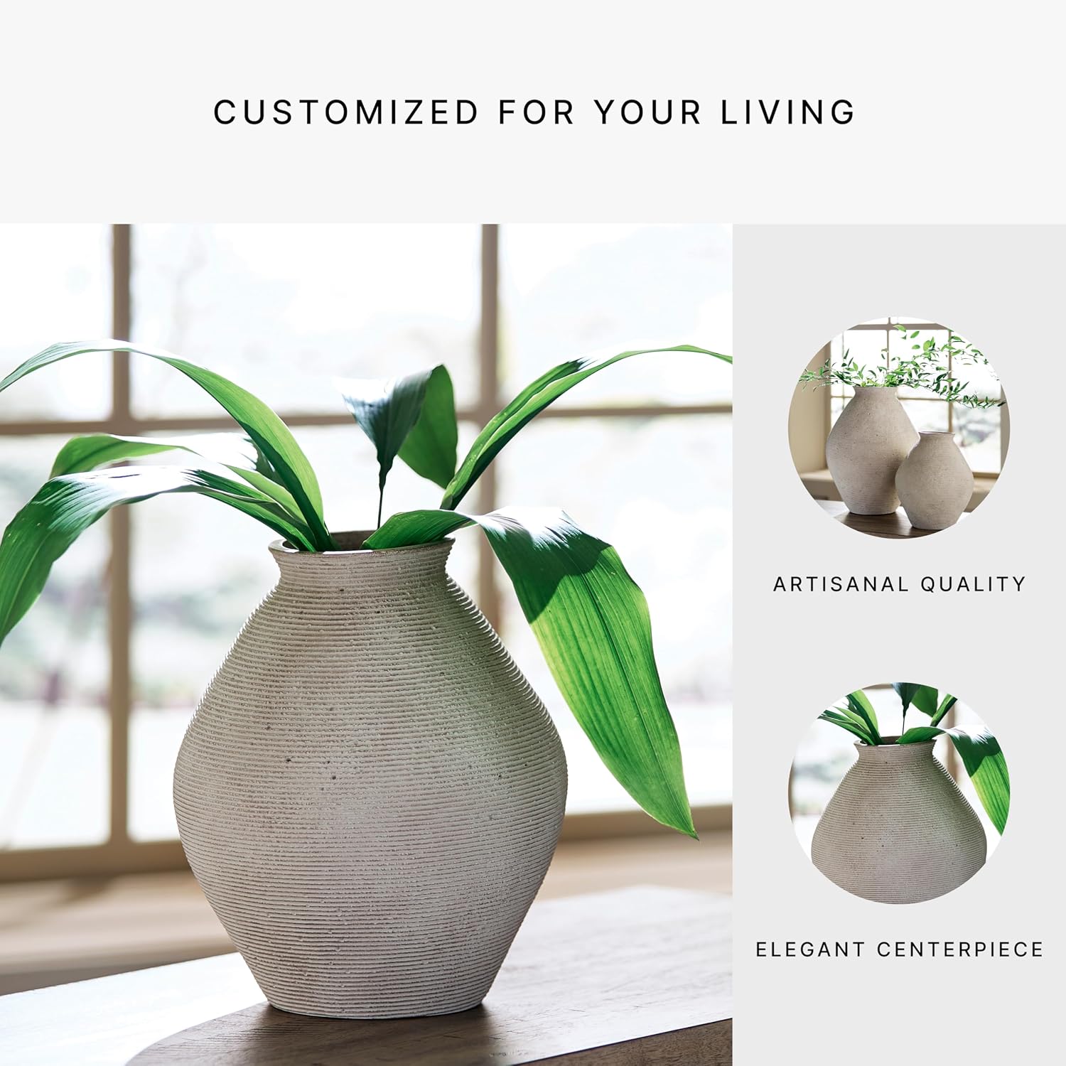 Signature Design by Ashley Hannela 12" Modern Distressed Polyresin Vase, Antique Tan