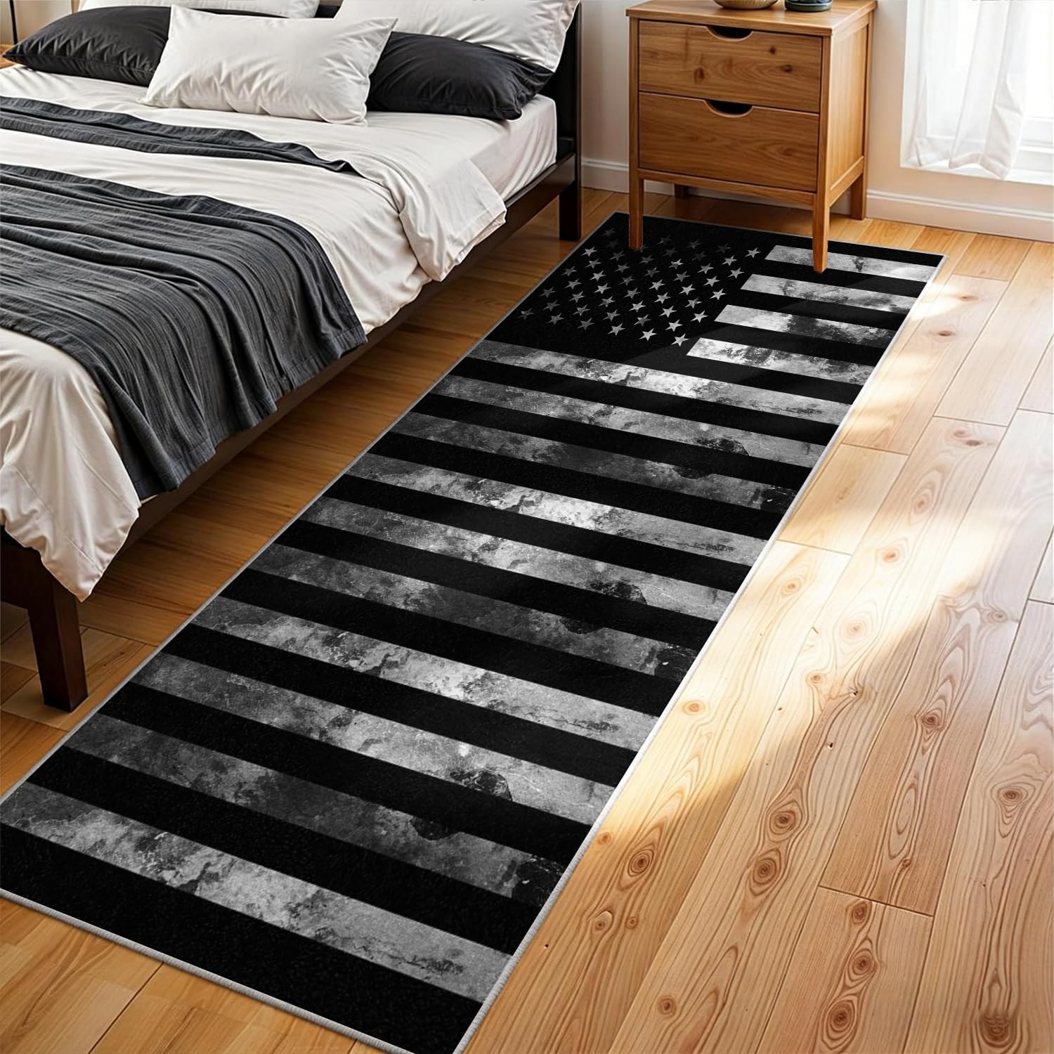 USA American Flag Runner Rug 2x6ft, Vintage USA Stars Stripes Flag School Hallways Runner Rug, Black Kitchen Floor Mat, Non-Slip Washable Low Pile Carpet for Entryway Living Room Bedroom Playroom