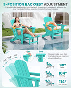SERWALL Folding Adjustable Adirondack Chairs with Footrest Set of 2, HDPE Outdoor Chair with Dual Cup Holders, All Weather Adirondack Chair with Ottoman, Aruba