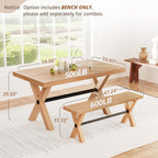 LUE BONA 47 inch Dining Bench with Solid Wood, Farmhouse Kitchen Bench with Natural Wood Grain, Heavy Duty Rectangular Kitchen Dining Chair for Home and Dining Room, Oak Grain-Natural Color