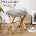 Royal Windsor Vanity Stool,Square Ottoman Stool Foot Rest,Upholstered Vanity Chair Foot Stool with Metal X Legs, Small Vanity seat for Entryway,Bedroom and Living Room,Light Grey+Yellow