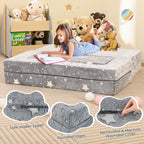 Costzon Modular Kids Play Couch Set, Glow in the Dark 2 Seat Toddler Chair, Fold Out Children Sofa Couch, Bedroom Playroom Furniture for Toddlers, Convertible Foam and Floor Cushion for Boys Girls
