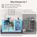 Gurexl 47.2" W Glass Display Cabinet with 3-Color LED Lights, 5-Tier Lockable Curio Cabinet with Human Body Sensor & Charging Station, Display Case for Collectibles, Living Room, Kitchen, White