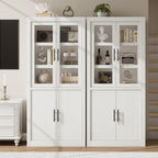 Tall Farmhouse Kitchen Pantry Cabinet, Wood Cabinet with 4 Doors & Adjustable Shelves, Sturdy Frame, Anti-Tip Design, Bookcase for Kitchen/Dining/Office, 70.45 Inches, Rustic White-Glass