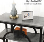 End Table Set of 2, Narrow Side Table with 3-Tier Storage Shelves, Wood Sofa Side Table with Geometric Metal Frame for Living Room, Industrial Bedside Nightstand for Bedroom (Gray)