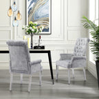 LOULENS Luxurious Velvet Dining Chairs, Modern Upholstered Dining Chair with Arms, Tufted High Back Dining Room Chairs with Stainless Steel Leg for Kitchen & Dining Room, Grey