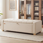 SONGMICS Storage Ottoman, Storage Chest Bench with Legs, End of Bed Bench with Safety Hinges, Pull Tab, for Living Room, Bedroom, 19.7 x 47.6 x 16.5 Inches, Linen-Look Fabric, Summer Sand ULOM511LF01