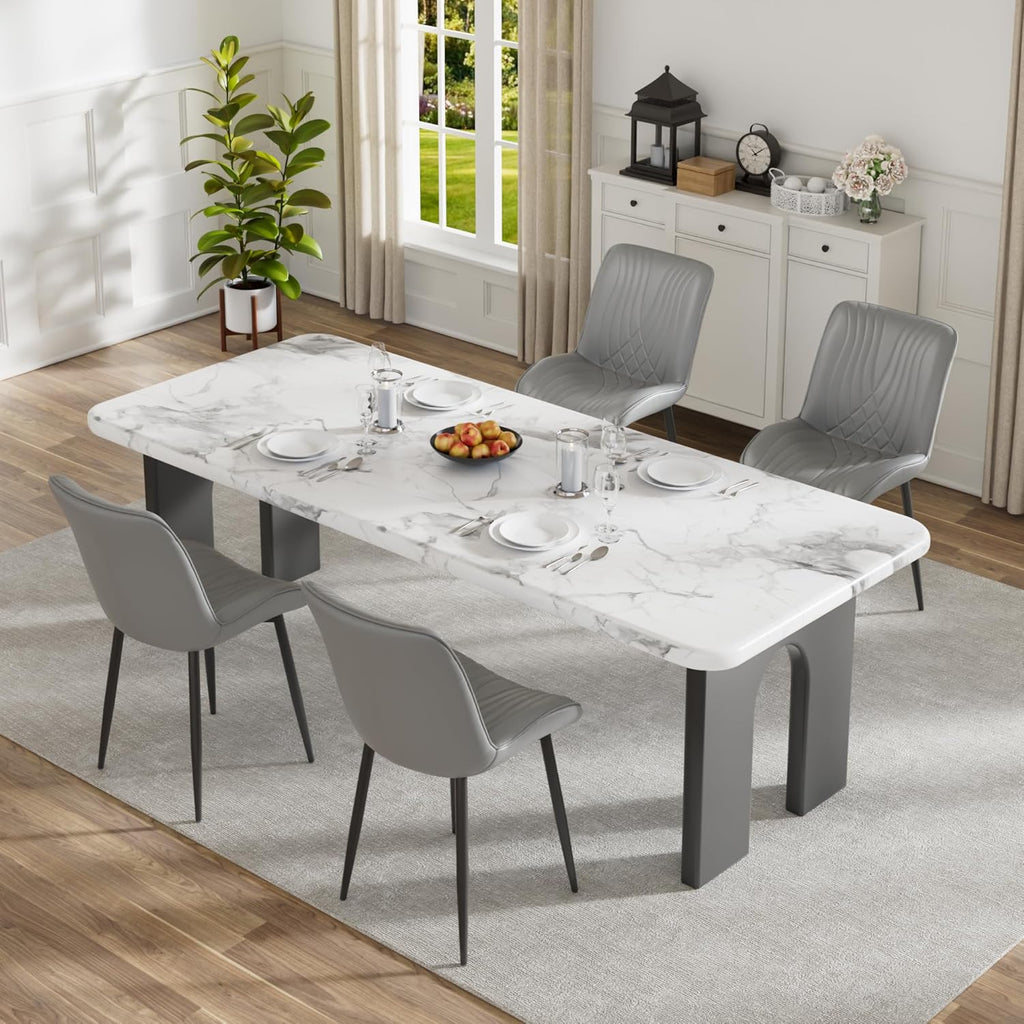 VECELO Dining Chairs Set of 4, Modern Upholstered Faux Leather Cushion Seat and Metal Legs for Kitchen, Living Room, Grey