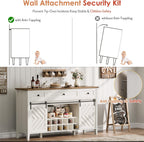 CABIHOME Farmhouse 47.2'' Buffet Cabinet with Sliding Barn Door, 33.4'' Tall Wood Rustic Sideboard with 3 Drawer, Adjustable Shelf and Removable Wine Rack (White, 59'')