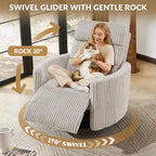 SUNWAVE 40" W Power Swivel Rocker Recliner Chair, Electric Recliner with Adjustble Headrest, Extra Wide Nursery Chairs, Button Control Corduroy Recliner Chair with USB for Living Room,Bedroom,Office