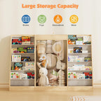 NACHES Montessori Kids Bookshelf with Toy Storage, Extra Book Display Shelves for Toddlers, Front-Facing Book Organizer for Nursery Playroom Bedroom (Natural Wood)