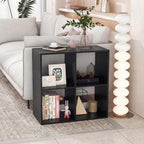 POWERSTONE 4 Cube Storage Organizer, 2 Tier Cubby Bookshelf Freestanding Bookcase w/Back Guardrail, Open Back Display Rack for Living Room, Bedroom, Study, Black