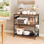 HOOBRO Kitchen Island with Storage, Kitchen Island Table with Power Outlet, 47.2" L 3 Tier Kitchen Counter and Microwave Stand, for Home, Kitchen and Dining Room, Rustic Brown and Black BF120UZD01