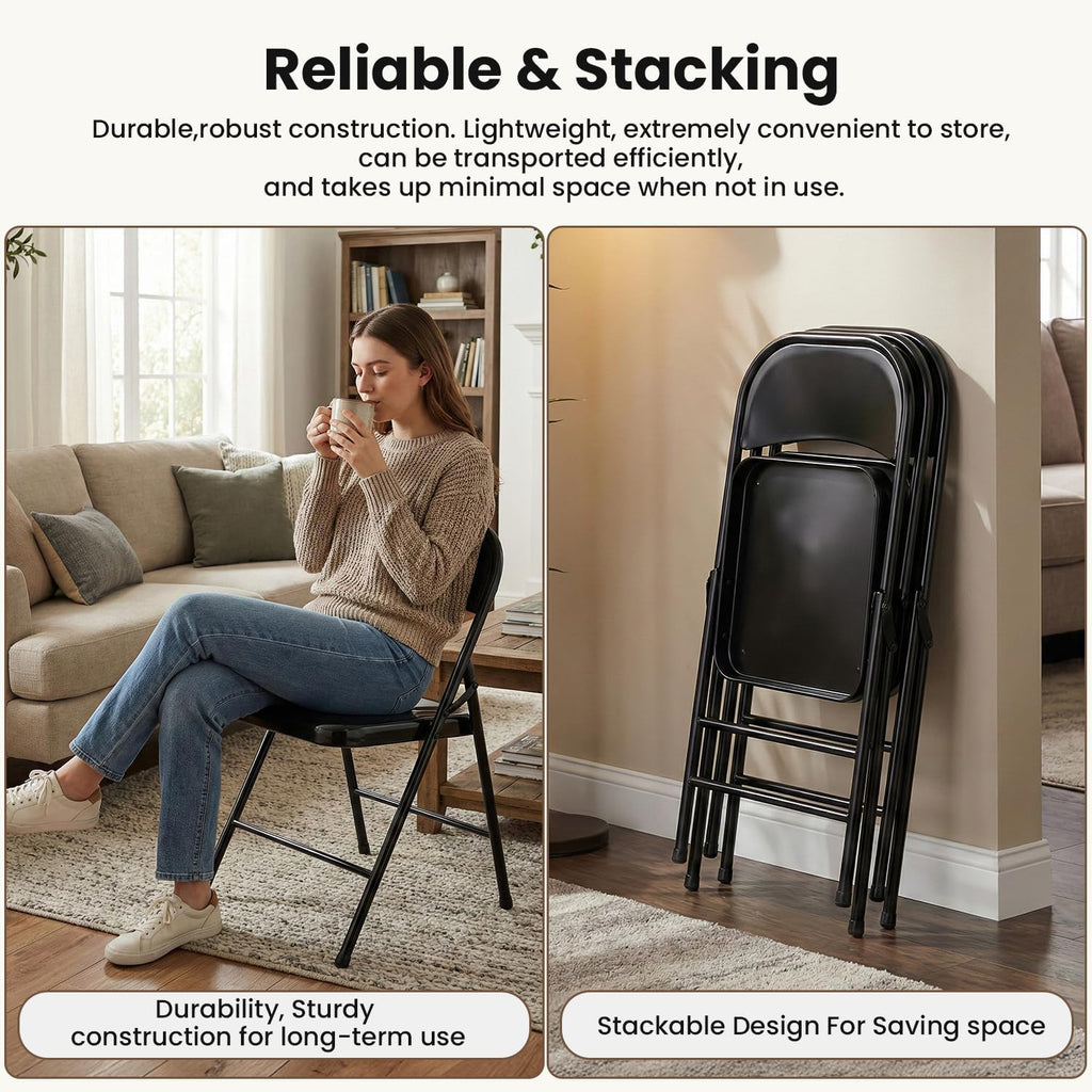 Metal Folding Chairs 30 Pack All Steel Metal Frame Portable Commercial-Grade Foldable Chair with Double Hinged for Office Wedding Party Patio Dinning Events,Onyx Black