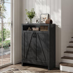 ONBRILL 6-Tier Shoe Cabinet with Doors, Farmhouse Shoe Storage Cabinet with Adjustable Shelves, Large Capacity Wooden Shoe Rack Organizer for Entryway, Hallway, Living Room (Black)
