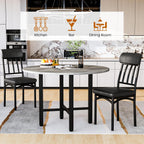 AWQM Round Dining Table Set for 4, Wood Circle Kitchen Table and Chairs Set for 4, Modern Dining Room Sets with 4 Faux Leather Chairs, Round Dinner Table for Small Space, Grey