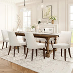 Upholstered Dining Chairs Set of 6, Mid Century Modern Kitchen Chairs with Back, Farmhouse Fabric Side Dining Room Chairs with Wood Legs for Dining Room Restaurant, Beige