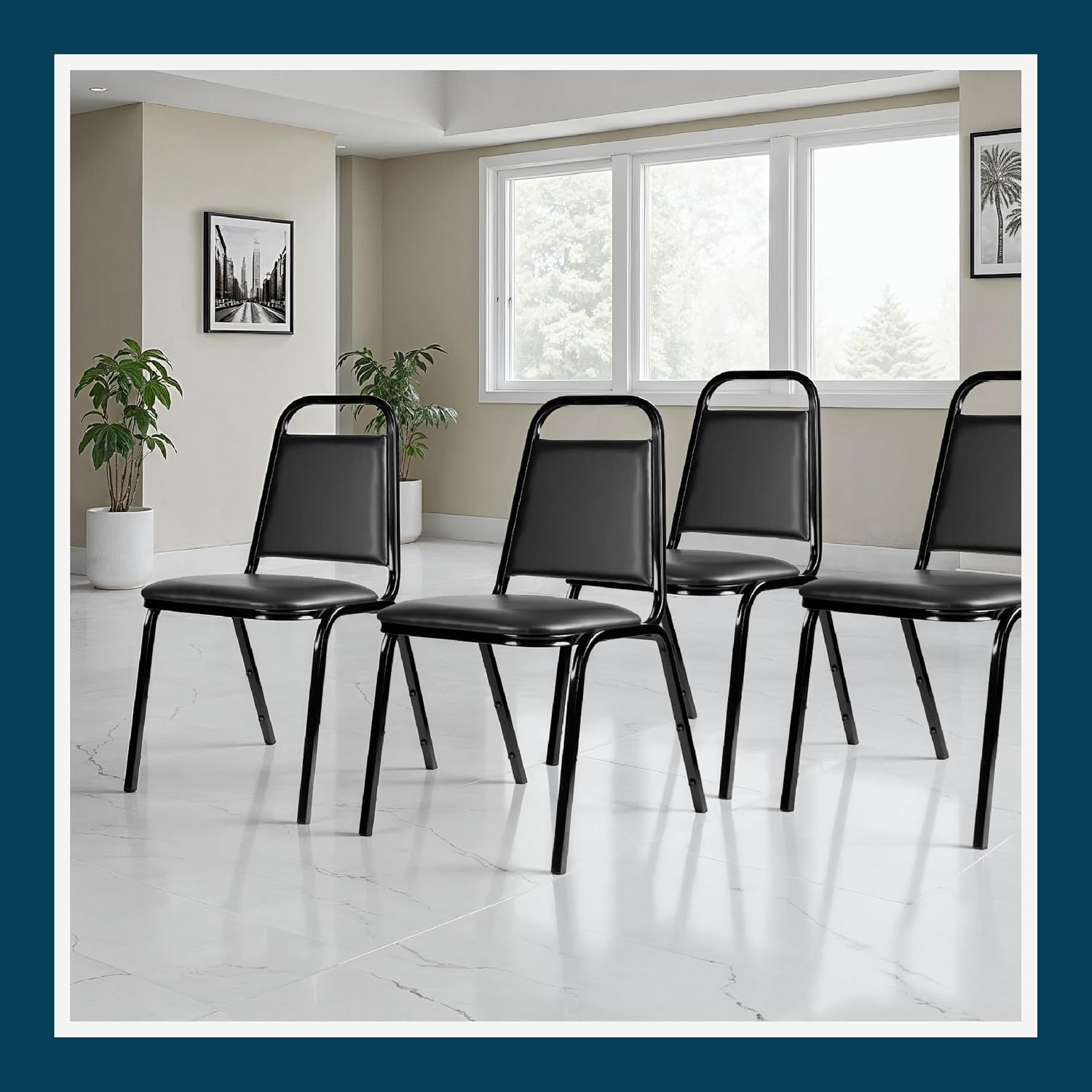 OEF Furnishings OEF9110-B/4 Banquet Chairs Premium Commercial Seating (4 Pack, Vinyl, Black, Black Frame)