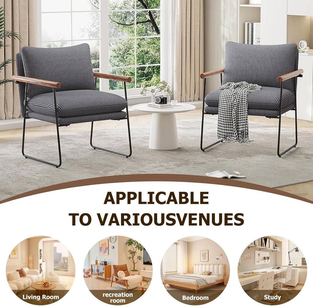 Furnilivng Large Sling Accent Chair, Comfortable Boucle Fabric Arm Chair, Upholstered Cozy Reading Chair for Living Room, Bedroom, Dressing Room, Home Office (Dark Gray, Set of 1)