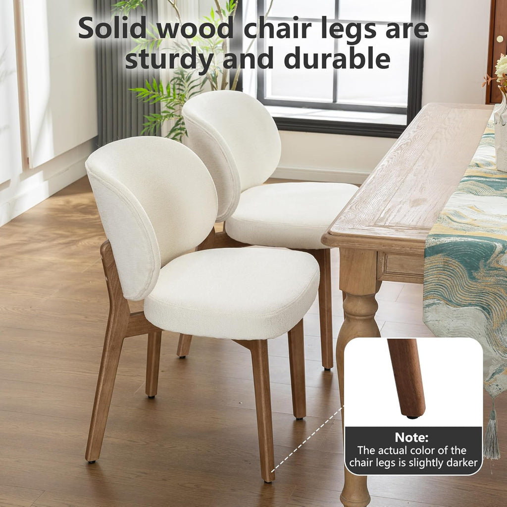 YOUNIKE Dining Chairs Set of 8 Mid Century Modern Kitchen Chair with High Back Boucle Fabric Upholstered Armless Chair 20" Wide Padded Seat with Wooden Leg for Kitchen Dining Living Room Bedroom Beige