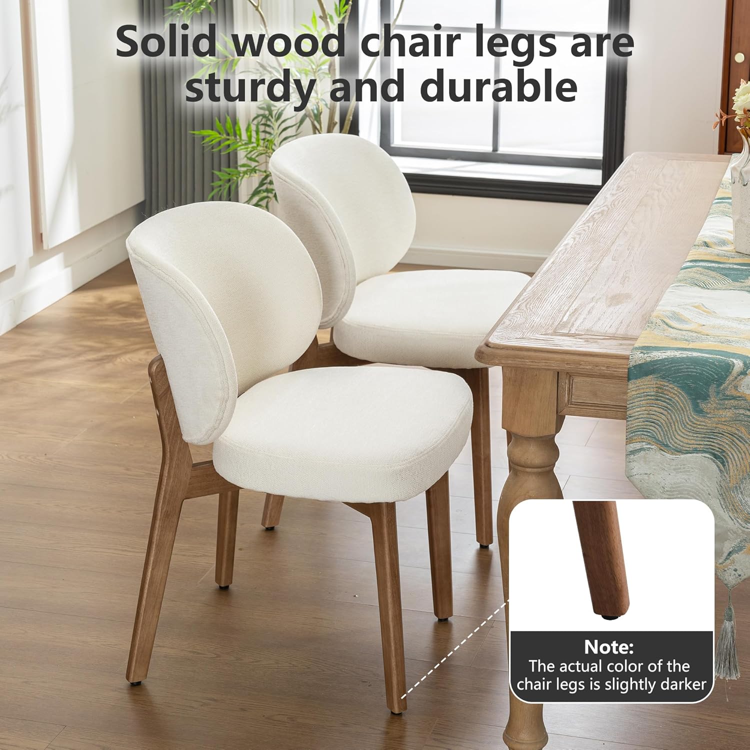 YOUNIKE Dining Chair with High Back Single Mid Century Modern Kitchen Chair Boucle Fabric Upholstered Armless Accent Chair 20" Wide Padded Seat with Wooden Leg for Dining Living Room Bedroom Beige