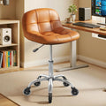 Rolling Stool Chair with Wheels, Height Adjustable Stool with Back Support, Office Drafting Chair with PU Leather Cushion for Home Office Kitchen Vanity Salon Garage Tattoo Dentist Esthetician(Camel)