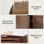 AMERLIFE 63" Fluted Sideboard Buffet Cabinet with Storage, Modern Credenza Console with 4 Doors & Adjustable Shelves, Wood Coffee Bar for Kitchen, Living Room, Hallway, Brown