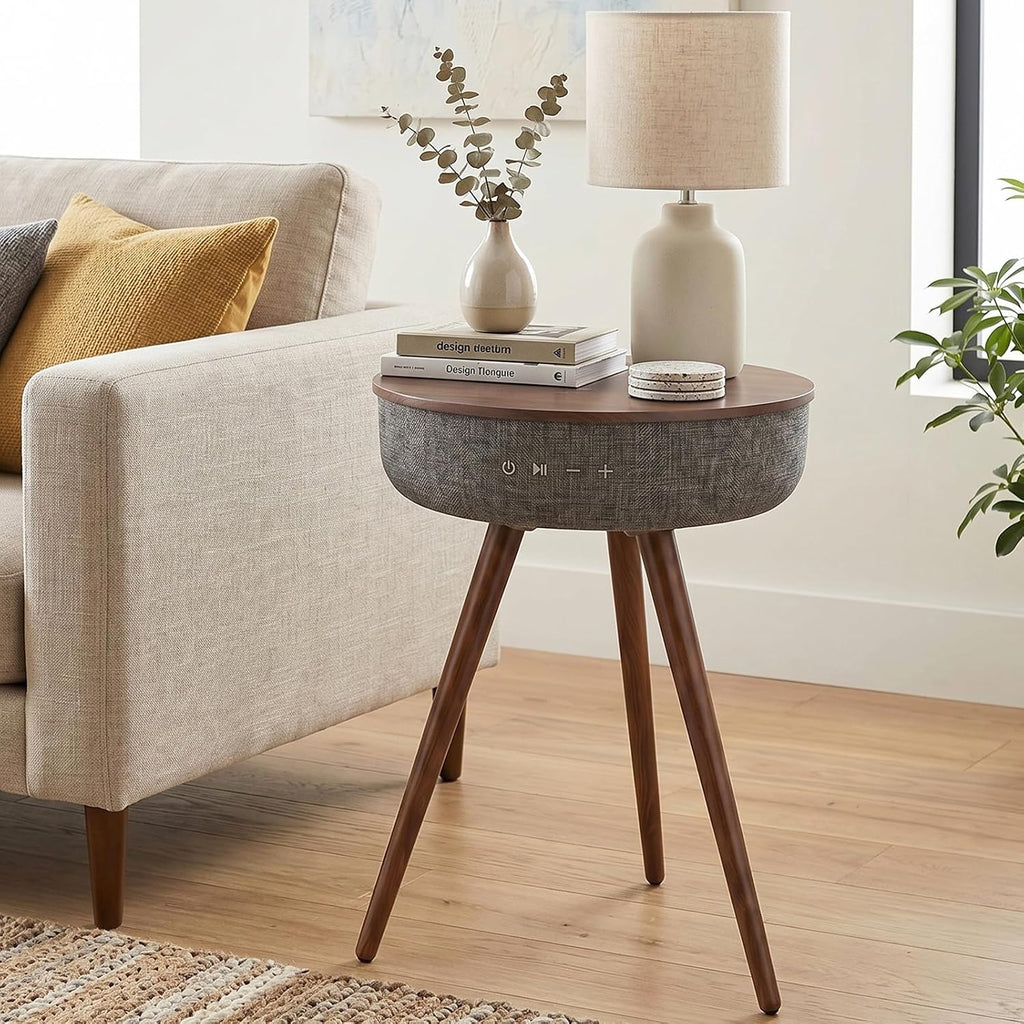 Smart Side Table with Wireless Charger, Modern Smart End Table with Speaker, 16" Coffee Table with USB Charging Port for Bedroom, Living Room, Office