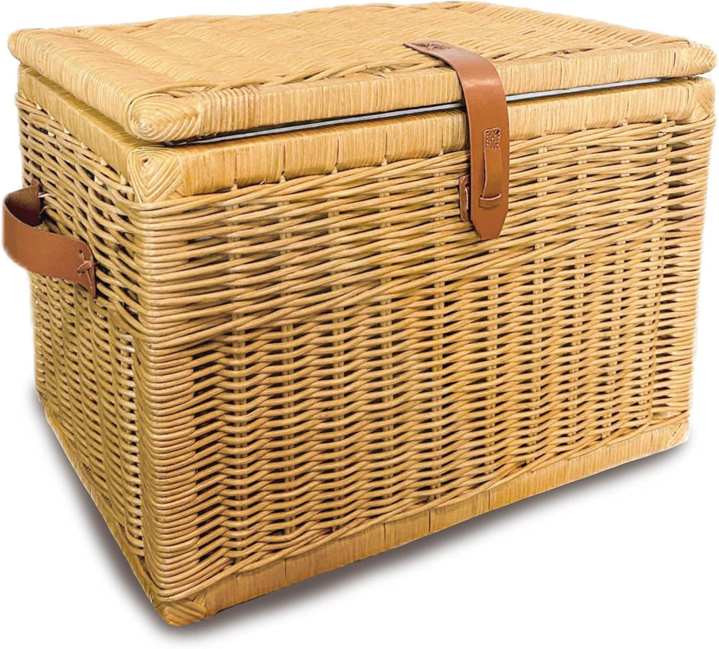 The Basket Lady Handwoven Deep Wicker Storage Trunk, Natural Rattan Wicker Chest with Lid and Handles for Blankets, and Home Organization-Sandstone, Large, 24" L x 17" W x 17.5" H