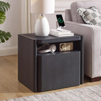ACCOHOHO 23'' Nightstand with Charging Station, Modern Side Table with Storage Cabinet, End Table, Curved Profile Design, Large Wooden Bedside Table for Bedroom, Living Room, Black