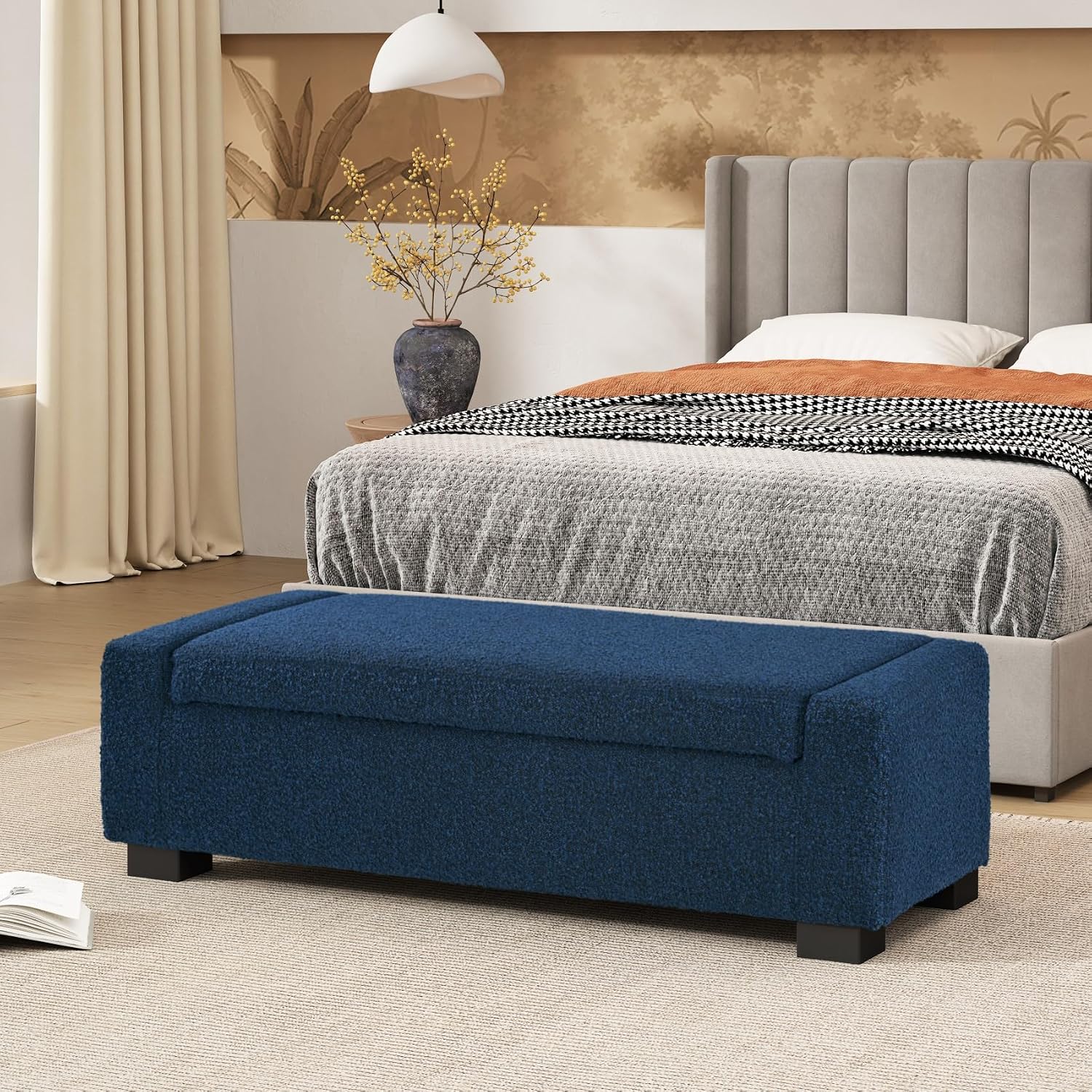 Merax 50" Ottoman Bench with Storage, Upholstered Seating Foot Rest Stool Furniture for Bedroom, Living Room, Entryway, Blue