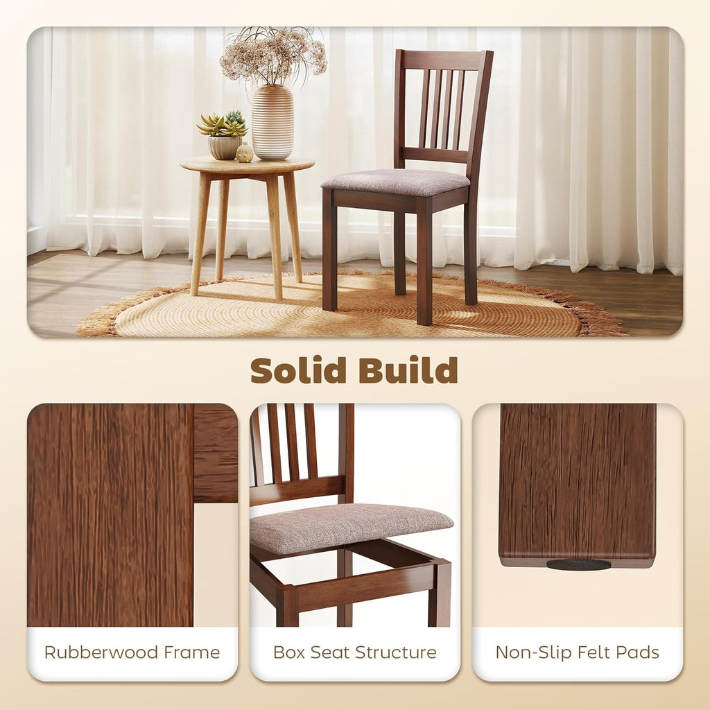 HOMCOM Dining Chairs Set of 2, Upholstered Kitchen Chairs with Rubberwood Frame, Padded Seat and Slat-Back for Living Room, Dining Room, Kitchen, Walnut