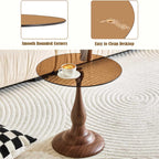 Round Side Table,Round Coffee Table, Small End Tables with Round Metal Frame,Tempered Glass Side Table,19.6 Inch Vintage Accent Table for Sofa, Bedside, Living Room, Bedroom, Patio(Brown)