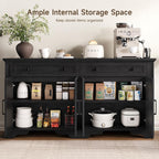 ONBRILL 63" Sideboard Buffet Cabinet, Kitchen Buffet Storage Cabinet, Large Credenza with Drawers & Doors, Wood Coffee Bar Console Wine Bar for Living Room Hallway Black
