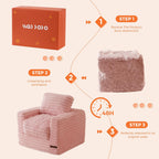 MAXYOYO Kids Bean Bag Chair, Comfy Upholstered Bean Bag Sofa with Filler | Faux Fur Floor Sofa with Pillows and Armrests, Lazy Floor Chair Couch for Boys and Girls, Pink