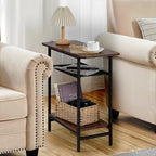 3-Tier Side Table for Living Room, Narrow End Table for Small Spaces with Wide Storage Tabletop,Rustic Brown Slim Couch Side Table Nightstand for Bedroom, Sofa