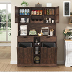 71"H Kitchen Pantry Storage Cabinet with Power Outlets and Two Drawers,10X2 Gallon Kitchen Hidden Double Tilt Out Trash Can Cabinet with Trash Bin Storage Holders,Laundry Hamper Cabinets(Brown)