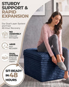 23.6in Pouf Ottoman, Corduroy Ottoman Foot Rest with Dual‑Layer Support, Large Poofy Pouf with Soft Chunk‑Foam Top & Firm Foam Base, Floor Foot Stool for Living Room, Blue