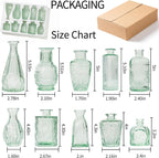 Vintage Small Glass Vases Set of 10,Mini Bud Vases for Flowers,Amber Glass Vases for Centerpieces,Wedding Decorations,Home Table Flower Decor(Sage Green)