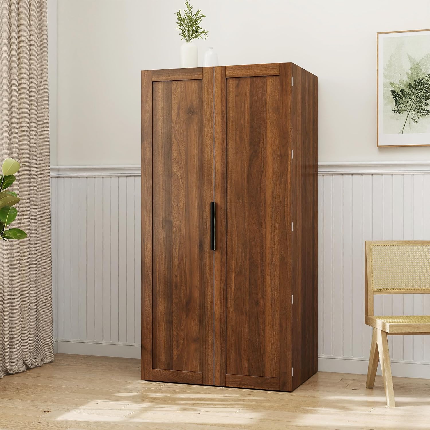 62.8''H Tall Kitchen Pantry Cabinet, Freestanding Buffet Cupboards Sideboard with Doors & Door Shelves, Farmhouse Storage Pantry for Kitchen Living Room Dinning Room, Walnut