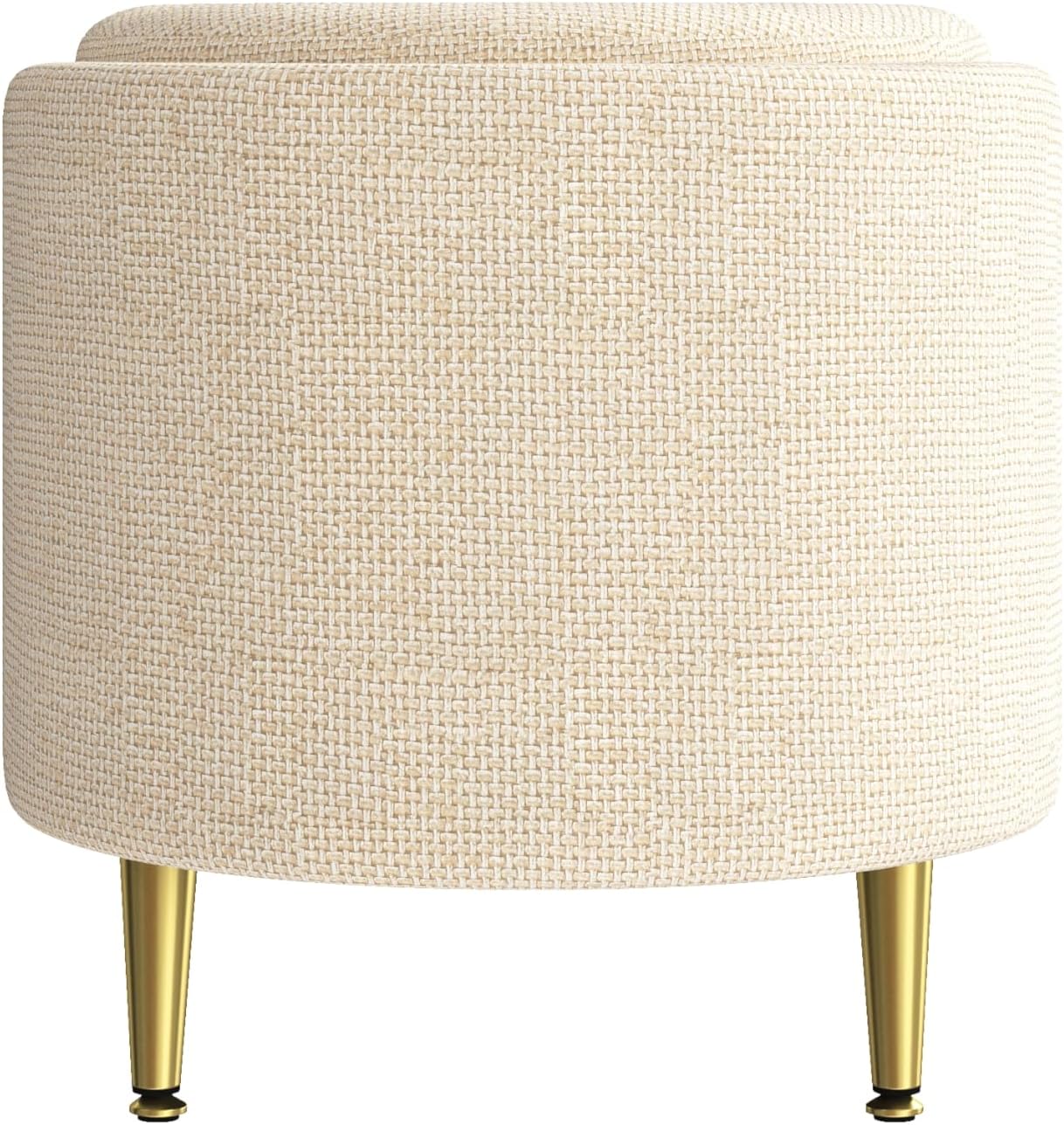 Modern Oval Chenille Storage Ottoman Bench, Beige Upholstered Cushioned Storage Bench with Sturdy Metal Legs, Large Hidden Interior Storage, Multi-Functional End of Bed Shoe Bench