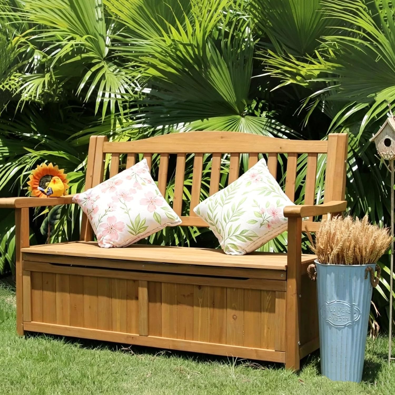 Waterproof Solid Wood Garden Bench, 48.8" Outdoor Storage Bench for Patio, Yard, Porch, Entryway - Durable & Stylish Seating Solution