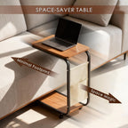 Dreamzie C Shaped End Table with Wheels, Small Side Table for Couch with Storage Bag, Couch Tables That Slide Under, TV Tray for Living Room, Bedroom, Home Office - Brown