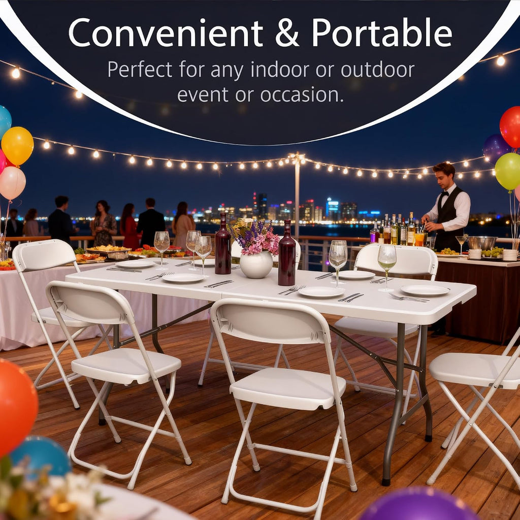4 Feet Folding Table Adjustable Height with Carry Handle, Steel Legs | Heavy Duty | Lightweight Portable | Perfect for Party, Dining, Wedding, Events, Picnic Indoor, Outdoor, Camping, Utility-10P
