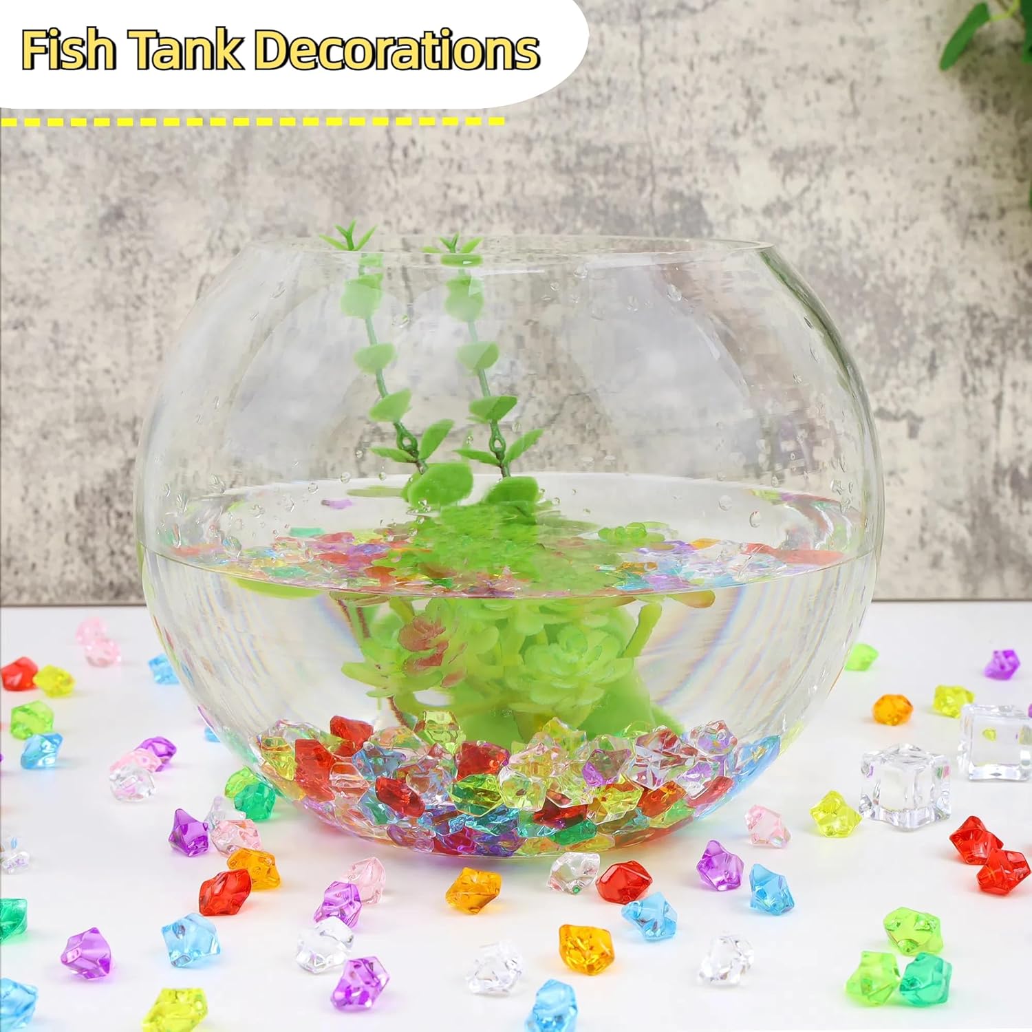 YATOJUZI 500pcs Fake Ice Cubes Clear Vase Fillers Fish Tank Aquarium Decorations DIY Craft Accessories Acrylic Crushed Rocks Plastic Diamonds Gems for Dinning Table Centerpiece Wedding Birthday Party