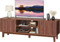 PRAISUN 54 Inch Fluted TV Stand for TVs Up to 55, 60 Inch, Mid Century Modern Entertainment Center with Storage, TV Console with Adjustable Shelves, Midea Console for Living Room Bedroom, Brown