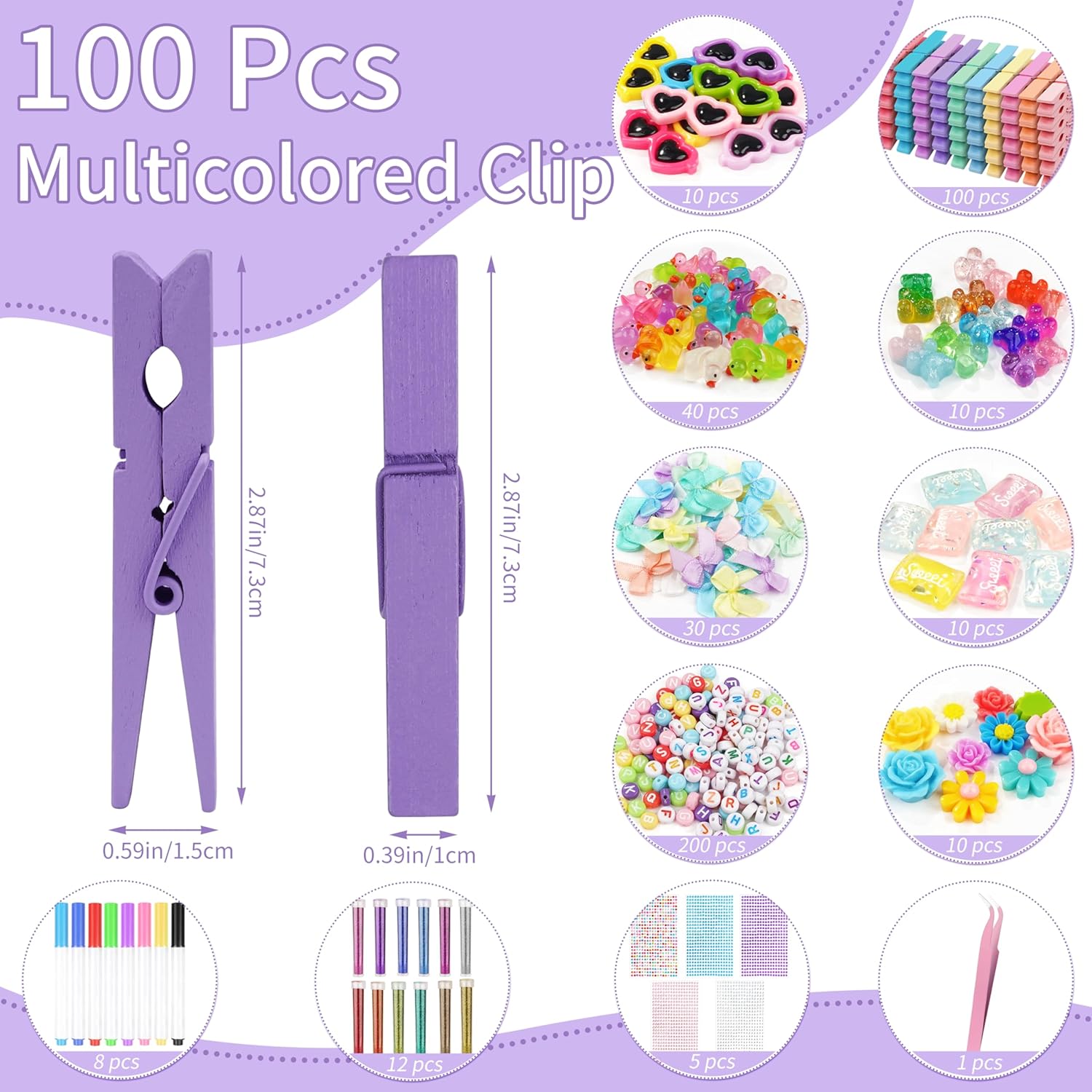 100 Set Cheer Pins Spirit Clips Cheerleader Wooden Clothes Pins for Backpack DIY Cheer Pin Decorations Cheer Gift Bulk for Team with Resin Animal Bow Eyeglass Flower Sticker (100, Cheer Set)