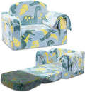 Airpanda Comfy Kids Chair and Couch with Blanket,2-in-1 Soft Fold Out Couch for Girls and Boys,Convertible Sofa Chair for Playroom, Green Dinosaur