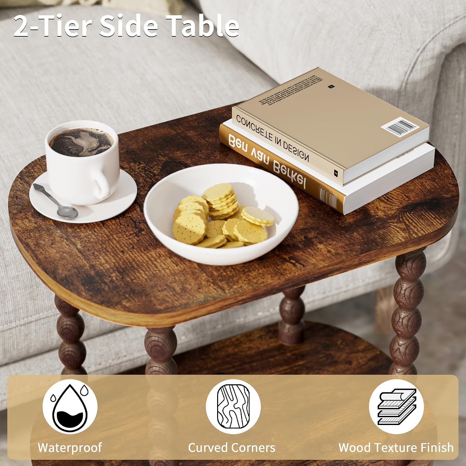 Side Table for Small Spaces, Small End Table for Living Room, Bedroom, Corners, and Office