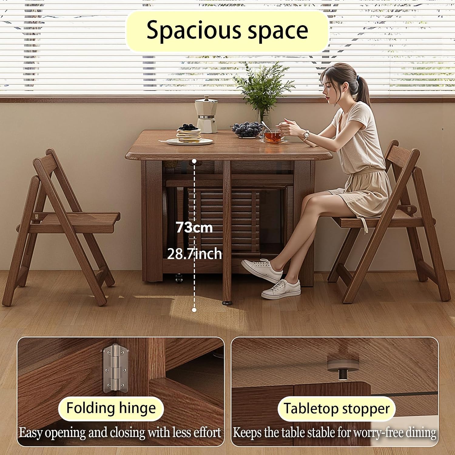 Folding Dining Table with Storage,Foldable into a Small Dining Table with Drawer and Storage,Applicable to All Room types-Walnut-120CM | 47.2"x31.5"x29.5"